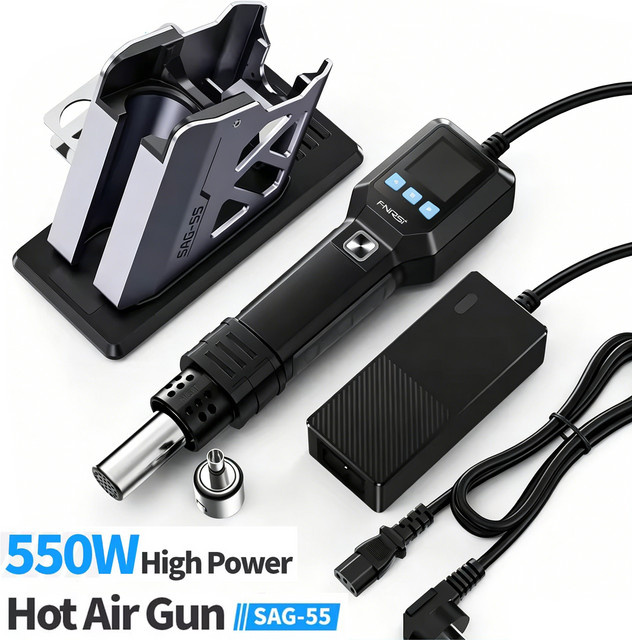 GECOFEER SAG-55 Heißluftpistole mit LCD-Digitalanzeige und Ständer, 550W, Schwarz - Bild 1