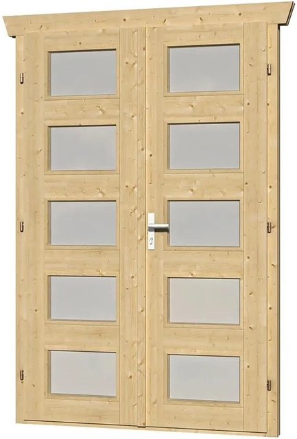 Skanholz Doppeltür für Gartenhäuser aus Holz mit Milchglas in Natur Beige, B x H: 123,4 x 19,3 cm - Bild 1