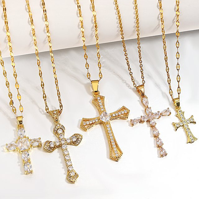 Slavena Halskette Kreuz, Edelstahl, Gold, Unisex - Bild 1
