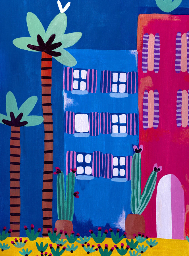 Isidore Leroy Mural Marrakech Original Panel A Wandgestaltung in Blau und Multicolour im orientalischen Abstract-Stil - Bild 1