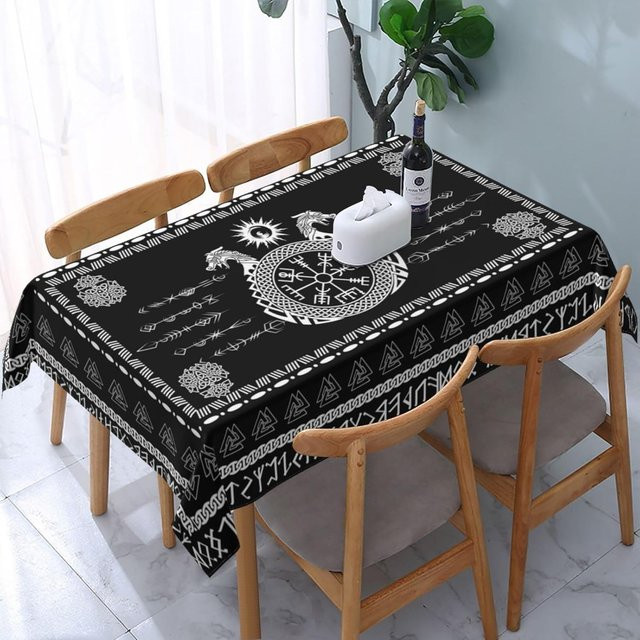 JMG Household Supplies Tischdecke mit Nordischen Wikinger Mystischen Symbolen, Schwarz, B/B: 140 x 180 cm - Bild 1