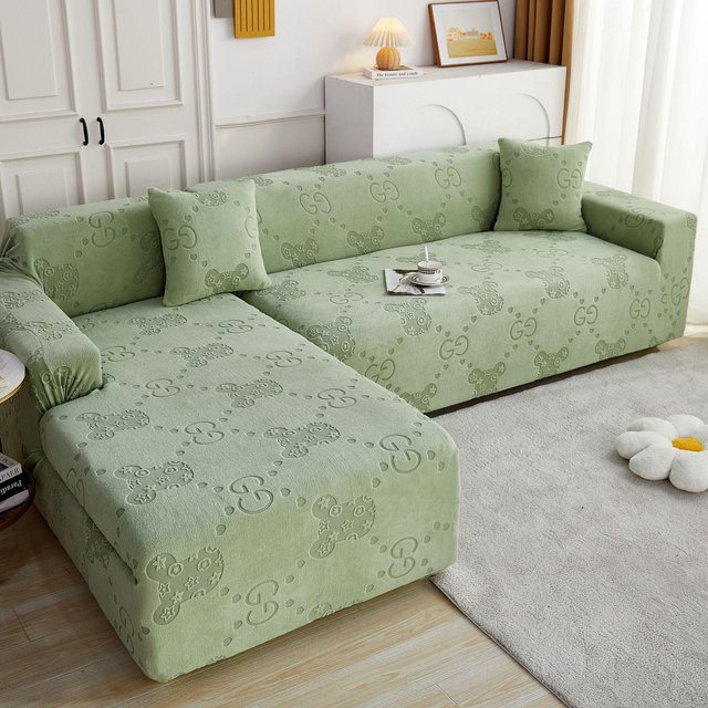 BC-Warm Home Sofaüberwurf aus Samt in Grün, elastisch und rutschfest, einfarbig modern - Bild 1