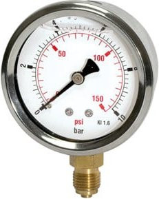Riegler Glyzerinmano Pressure Line Manometer aus Edelstahl in Silber, G 1/2 Zoll, 0-16,0 bar/230 psi, Durchmesser 100 mm - Bild 1