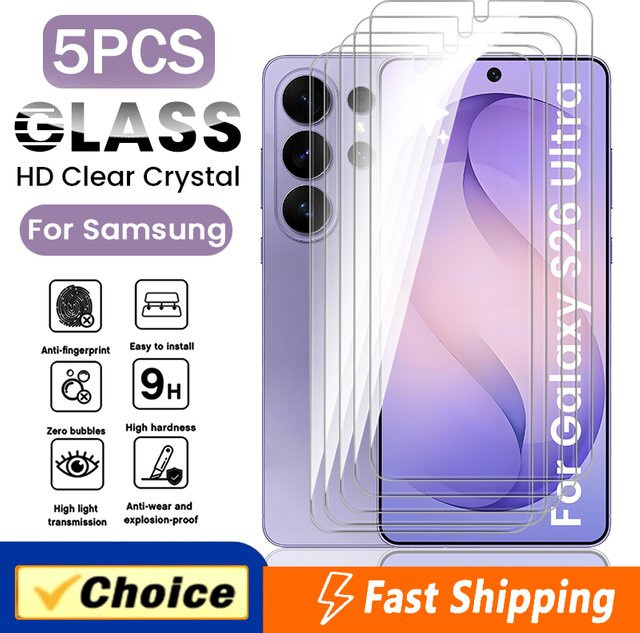 5er-Pack Samsung Galaxy S26 Ultra Plus 5G Displayschutzfolie aus gehärtetem Glas, 9H Premium Glasfolie, transparent - Bild 1