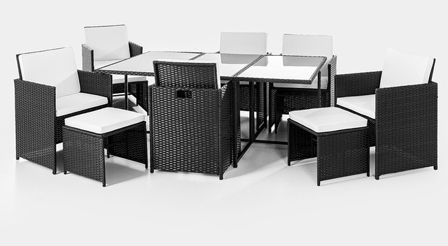 Hardin Polyrattan-Sitzgruppe CUBE 4+6 mit platzsparender Würfel-Funktion aus Stahl, Schwarz, 27-teilig - Bild 1