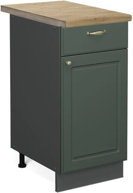 Vicco Küchenunterschrank Fame-Line Landhaus Stil in Grün-Gold und Anthrazit mit Eiche Optik, B: 40 cm, H: 82 cm, T: 60 cm - Bild 1