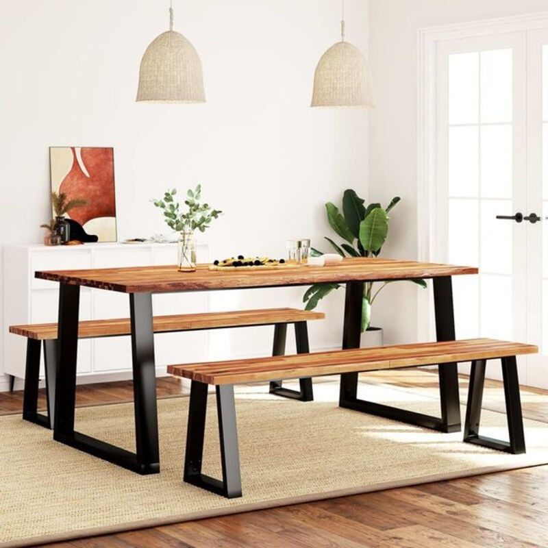 Vidaxl 3-tlg. Essgruppe aus Akazie Massivholz im Industrial Design, Braun/Schwarz - Bild 1