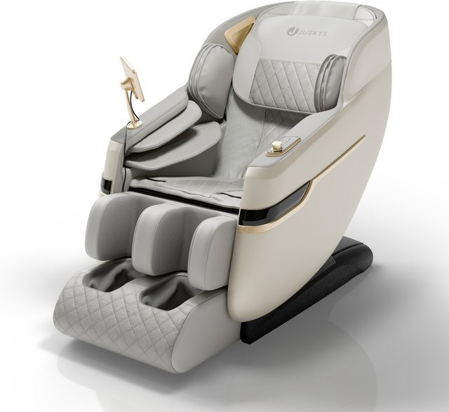 Juskys Massagesessel Naxos in Weiß/Hellgrau mit LCD-Bedienung, Bluetooth, USB und Heizung aus PU-Leder - Bild 1