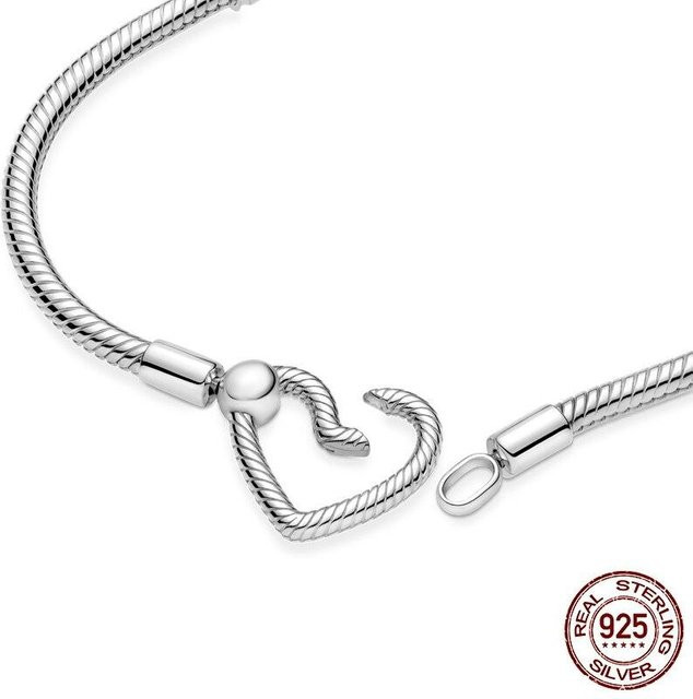 Schlangenkette mit Herzschnalle, 925 Silber, Weiß, Damen, 19 cm - Bild 1