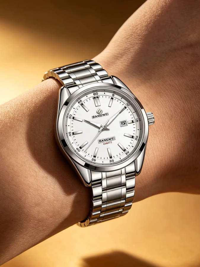 BANGWEI Armbanduhr, Quarz, Edelstahl, Silber, Herren - Bild 7
