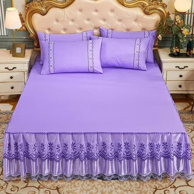 Tagesdecke im Prinzessinnen-Stil mit Spitze in Lila, B/B: 180 x 200 cm - Bild 1