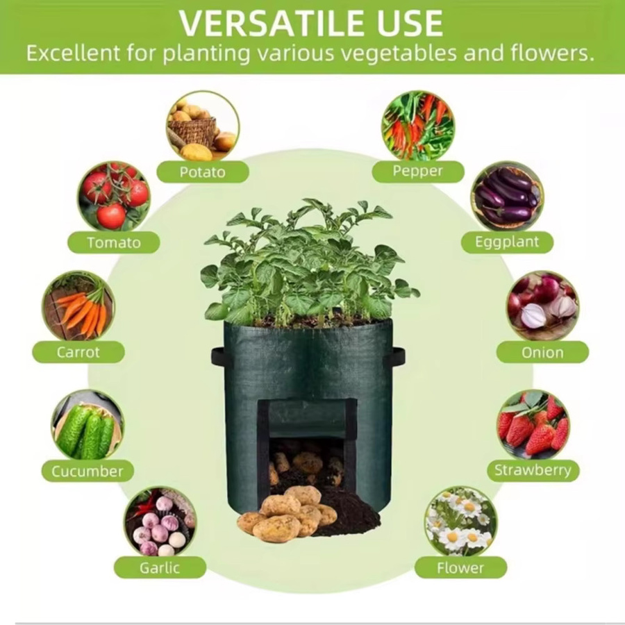 Meizhi Kartoffelpflanzsäcke, runde atmungsaktive Pflanzentaschen für Gartenbau und Setzlinge in Dunkelgrün, B/T/H: 45,0 x 35,0 x 35,0 cm - Bild 5