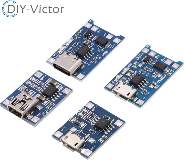 10er Set TP4056 Lithium-Batterie Ladeplatine mit Schutzfunktion für 18650 Akkus, Typ-C und Micro USB, 5V 1A, Blau - Bild 1
