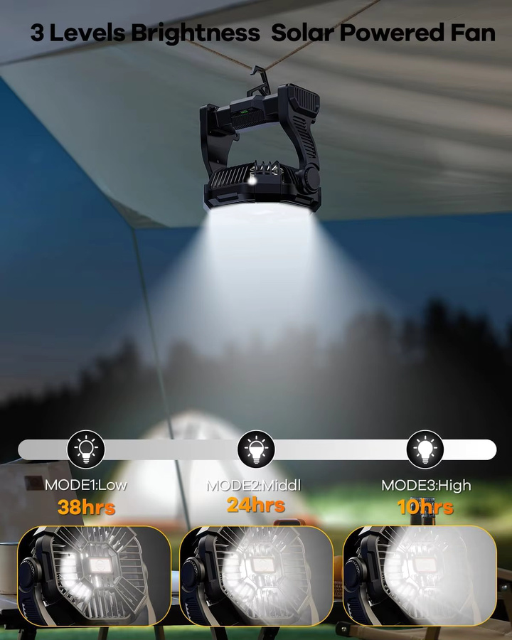 Tragbarer Camping-Ventilator mit 30000mAh Akku und LED-Laterne, wiederaufladbarer Outdoor-Ventilator für Reisen und Schlafzimmer in Pink oder Schwarz - Bild 4