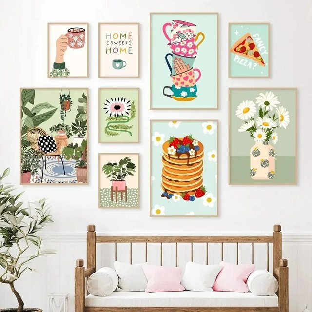 Potdemiel Minimalistisches Leinwandgemälde mit tropischen Pflanzen und floralen Motiven in Mehrfarbig - Bild 1