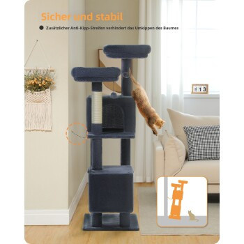 Pawz Road Kratzbaum Spielbaum mit Höhle und integriertem Spielzeug, dunkelgrau, Höhe: 133 cm - Bild 2