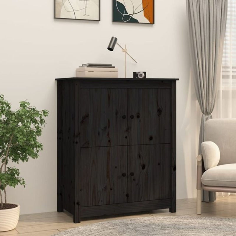 Vidaxl Sideboard aus Massivholz Kiefer und Metall in Schwarz im Landhausstil, B/T/H: 83 x 41,5 x 100 cm - Bild 1