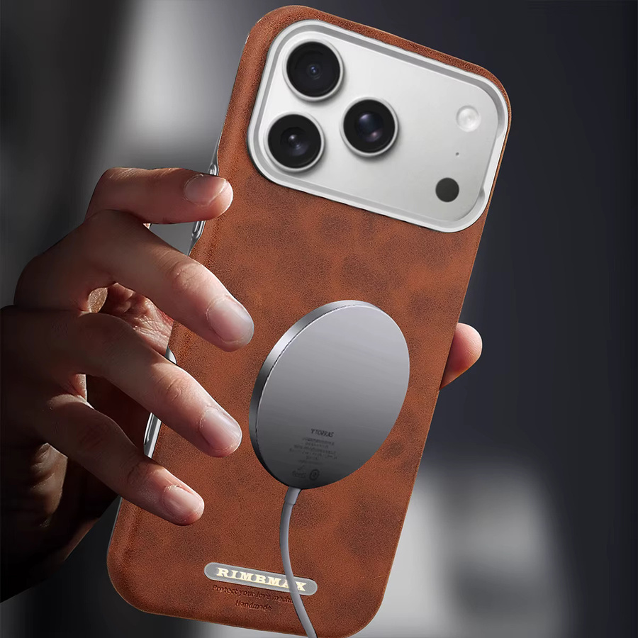 SZMUGUA Luxuriöse PU-Lederhülle mit MagSafe-Magnetfunktion für iPhone 17 Pro Max, 16, 15, 14, 13, 12 Plus mit Logo-Anzeige und Stoßschutz in Grau und Braun - Bild 2