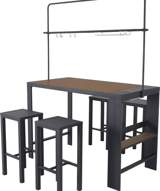 LECO Bar-Sitzgruppe Elsa aus Aluminium mit Silikatplatten in Anthrazit und Grau, B/T/H: 157 x 80 x 209 cm - Bild 1