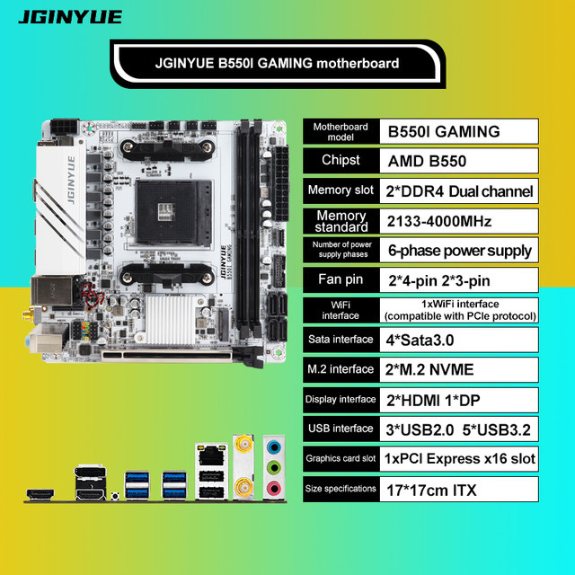 JGINYUE B550i GAMING Mini-ITX Motherboard AM4 für AMD Ryzen R5 4000/5000 Serie, DDR4, PCI-E 4.0 - Bild 1