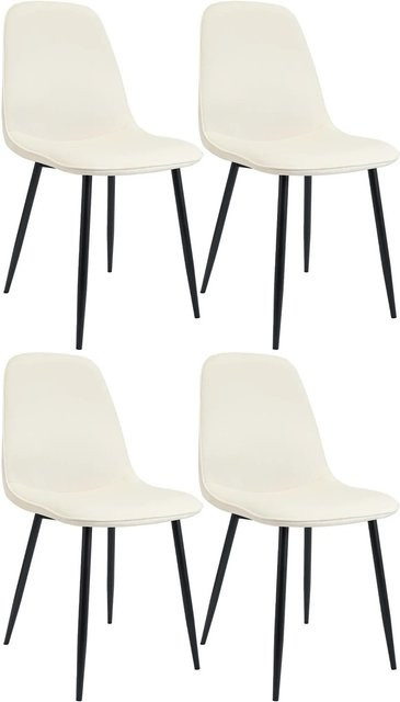 4er Set Esszimmerstühle DELUKE RAZON aus Samt in Creme, moderne Polsterstühle für Esszimmer und Küche, B/T/H: 45 x 54 x 88 cm - Bild 1
