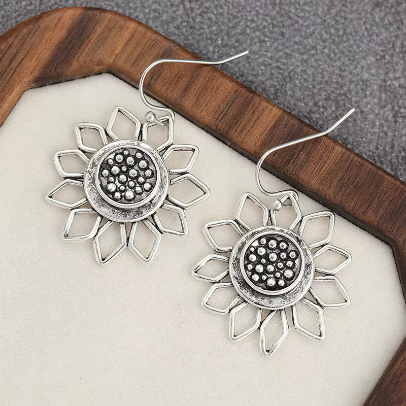 YoYo Haken-Ohrringe, Sonnenblumen-Design, Silber, Damen - Bild 3
