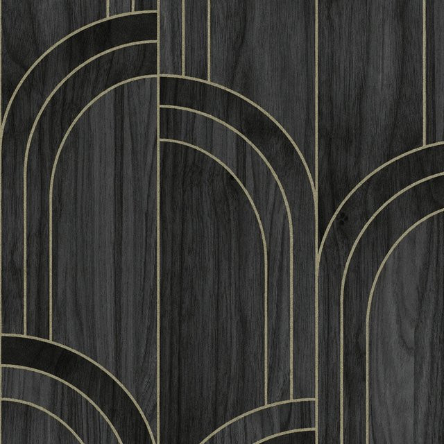 Sublime Vliestapete Modella Holz Schwarz/Gold mit geometrischem Design, Breite: 52 cm, Länge: 10 m - Bild 1