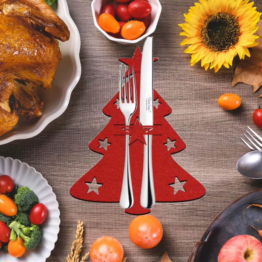 4er Set Weihnachts Bestecktaschen aus Vlies mit Santa Claus, Schneeflocken und Elch Motiven zur Aufbewahrung von Messer und Gabel - Bild 2