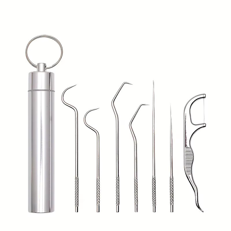 ZHAORAN Zahnstocher-Set aus Edelstahl, wiederverwendbares Zahnreinigungsset - Bild 2