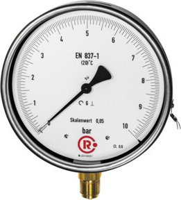 Riegler Feinmessmanometer Messgerät G 1/2 radial unten 0 - 0,6 bar Durchmesser 160 mm silber Messing 1159-R - Bild 1