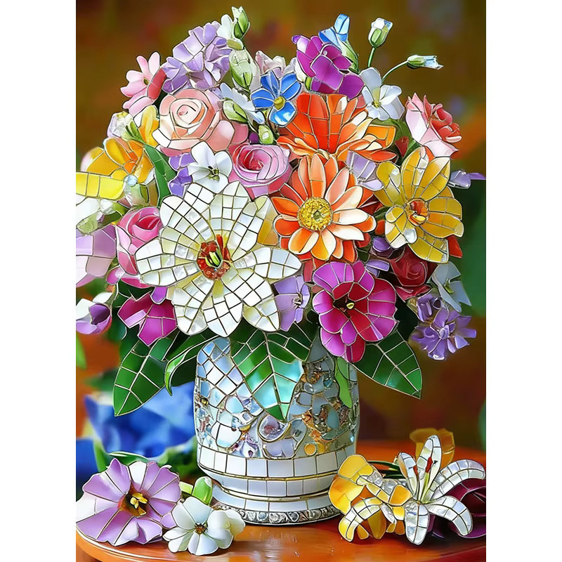 HUACAN Diamantmalerei Blumen-Mosaik 5D DIY Kunst Wanddekoration mit Rosen, Lilien und Gänseblümchen, Mehrfarbig, Rund, Breite: 20 cm, Tiefe: 20 cm, Höhe: 30 cm - Bild 4