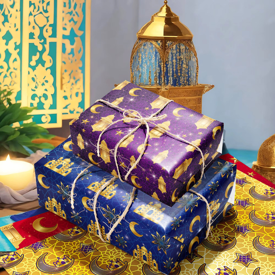 12 Blatt dekoratives Eid Mubarak Geschenkpapier mit Mondlaternen-Motiv in Mehrfarben für Ramadan und DIY-Bastelarbeiten - Bild 3