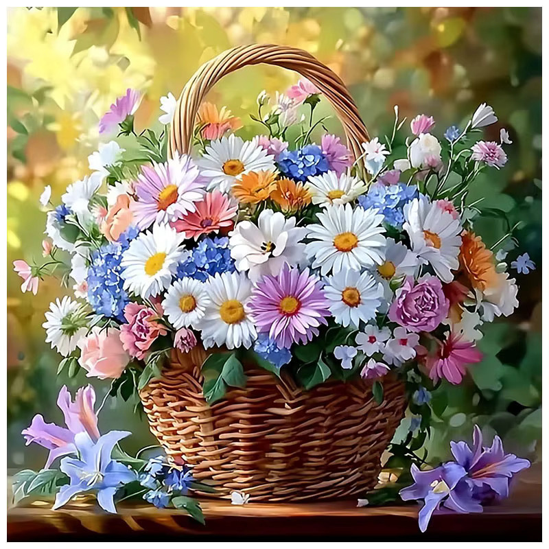 HUACAN Diamantgemälde Gänseblümchen Blumenmosaik Wanddekoration Rund, Mehrfarbig, B/H: 20 x 20 cm - Bild 5