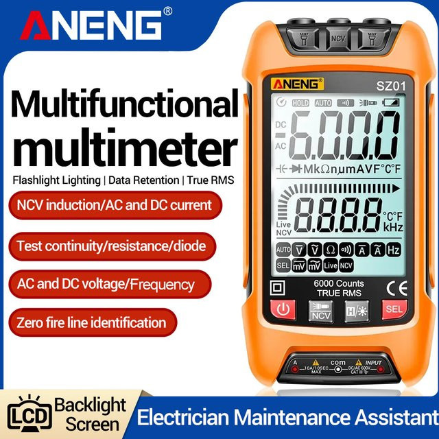 ANENG SZ01 Digitalmultimeter mit 6000 Zählungen als AC/DC Strom-Spannungs-Tester und Kapazitätsmesser in Rot - Bild 1