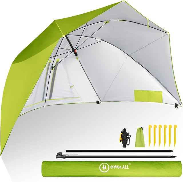 HOMECALL Strandmuschel mit Umbrella-System, UV-Schutz UPF 50+, für 2-3 Personen, Grün - Bild 1