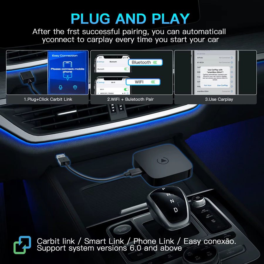 MLINKIT Carbitlink Easy Connection-Adapter für Changan Hunter ALSVIN CS85 CS95 CS15 CS35 Plus, Wireless CarPlay und Android Auto Smart Box, Schwarz - Bild 2