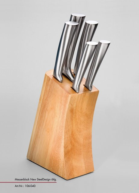 Messerblock JUSTINUS NEW STEEL DESIGN in Silber und Braun, 6-teilig aus Edelstahl - Bild 1