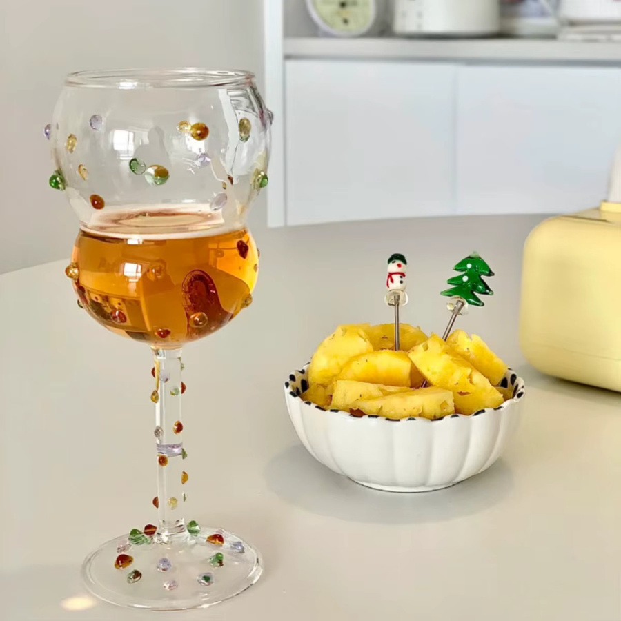 Kürbisförmiges Weinglas aus transparentem Glas im koreanischen Stil, bunt und modern gestaltet - Bild 3