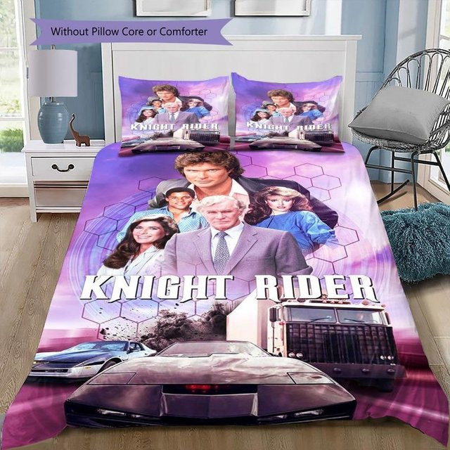 LOLO IU Knight Rider Bettwäsche-Set mit KITT Motiv, weiches Polyester-Bettwäsche-Set bestehend aus Bettbezug und Kissenbezügen, Mehrfarbig, B/H: 140 x 200 cm - Bild 1