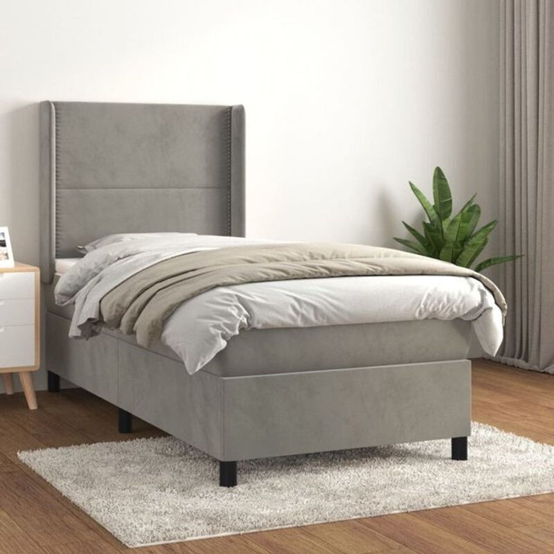 Vidaxl Boxspringbett mit Matratze aus Samt in Grau und Weiß, B/T/H: 100 x 200 x 118 cm - Bild 1