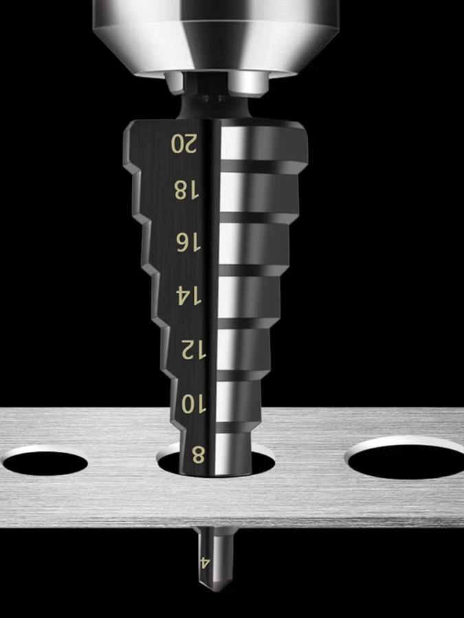 QSTEXPRESS Pagodenbohrer-Loch-Set aus Schnellarbeitsstahl mit Sechskantgriff und gerader Nut, schwarz, Durchmesser 3–12 mm, 4–12 mm und 4–20 mm - Bild 7
