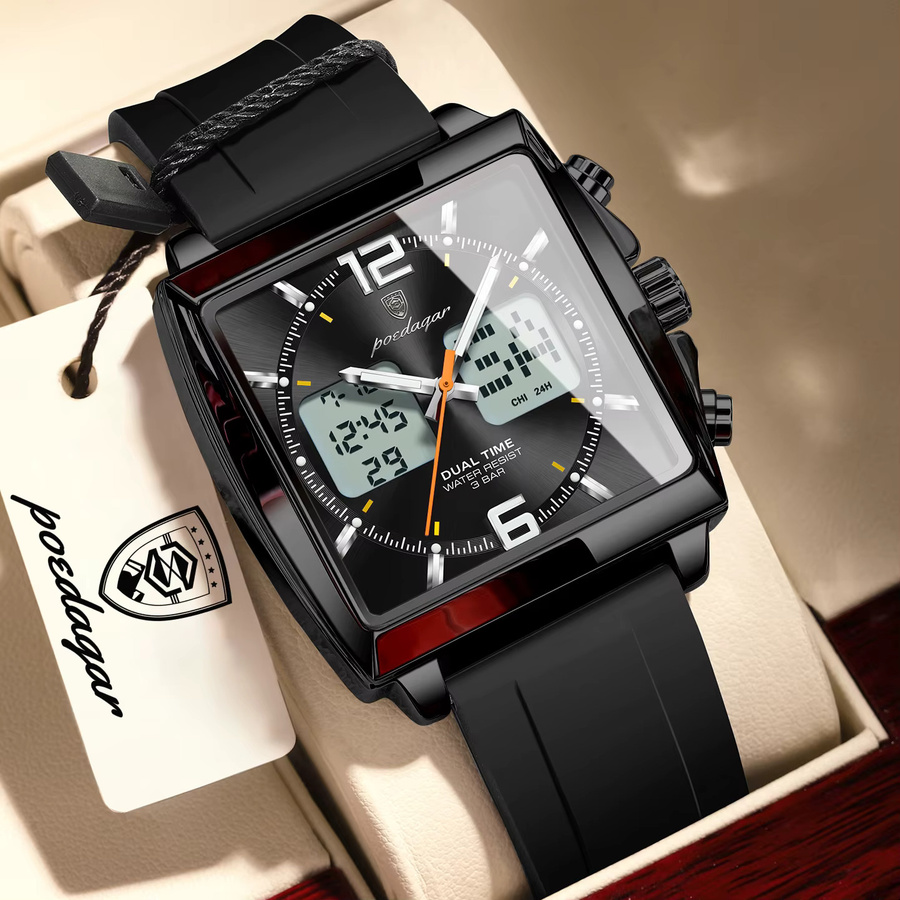 POEDAGAR Armbanduhr, Quarz, Digitaluhr, eckig, Schwarz, Herren - Bild 2