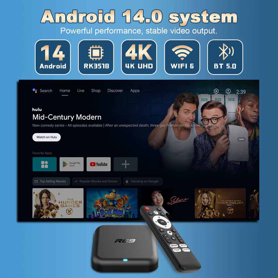 LVMAO Smart-TV-Box mit Android 14.0, 4K HDR, 128 GB Speicher, 8 GB RAM, WLAN 6, Bluetooth 5.0, Google Voice und Chromecast in Schwarz - Bild 3