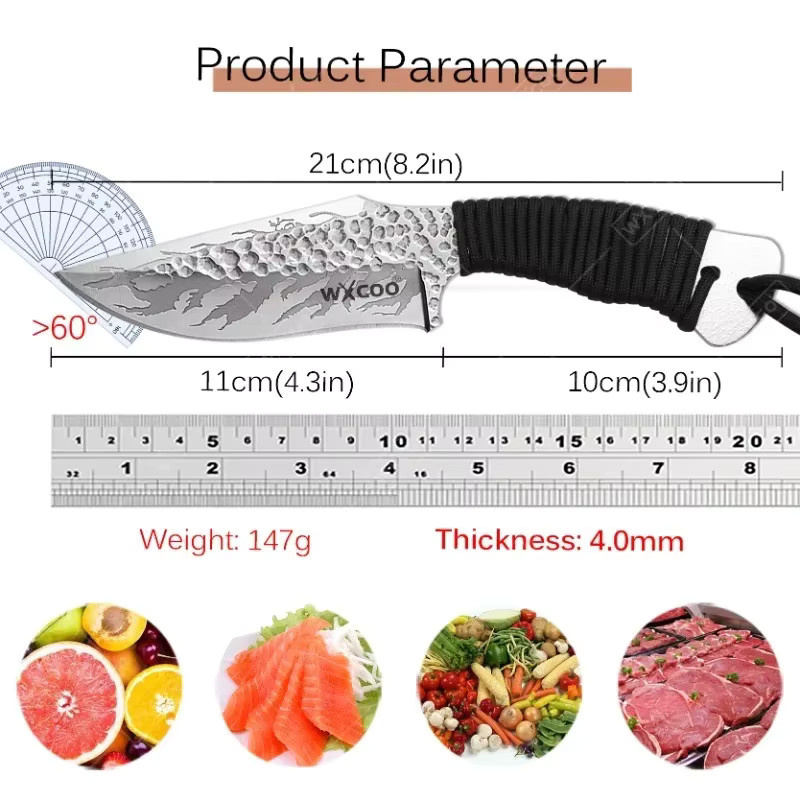 WXCOO Professionelles Ausbeinmesser aus Edelstahl, Gehämmertes Japanisches Santoku-Schneidemesser in Silber - Bild 5