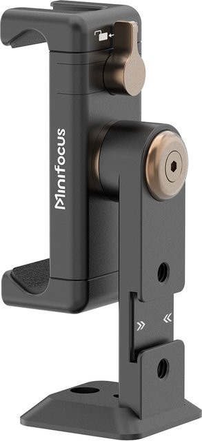MINIFOCUS Metall-Handy-Stativhalterung in Schwarz mit 3 Cold-Shoes und Arca-Anschluss sowie 360 Grad Drehung für iPhone und iOS Smartphones - Bild 1