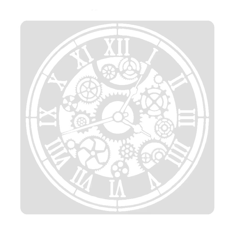 Steampunk Uhr Schablone mit Zahnrädern und römischen Ziffern für DIY Kunst und Handwerk, Weiß, Kunststoff, Durchmesser: 30 cm - Bild 5