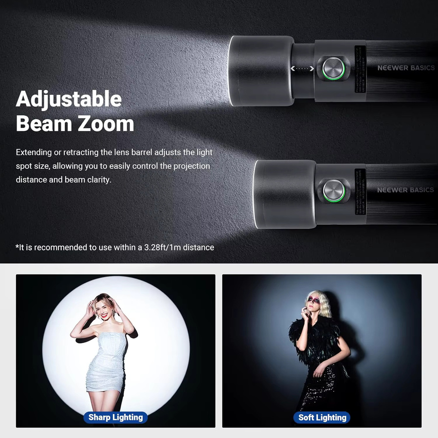 NEEWER Basics FL10 RGB-Taschenlampe mit Stativ, Tragbares LED-Spotlight in Schwarz mit 7500mAh, 10W, CRI95+ und 20 Gobo-Filtern für Studiobeleuchtung und Sonnenuntergang-Stimmungslicht - Bild 4