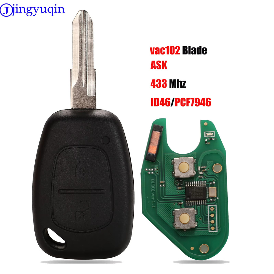 Jingyuqin X1 X5 Auto Fernbedienung Schlüssel für Renault Master Kangoo Clio Twingo mit VAC102 Klinge und PCF7946/ID46 Chip 433MHz - Bild 2