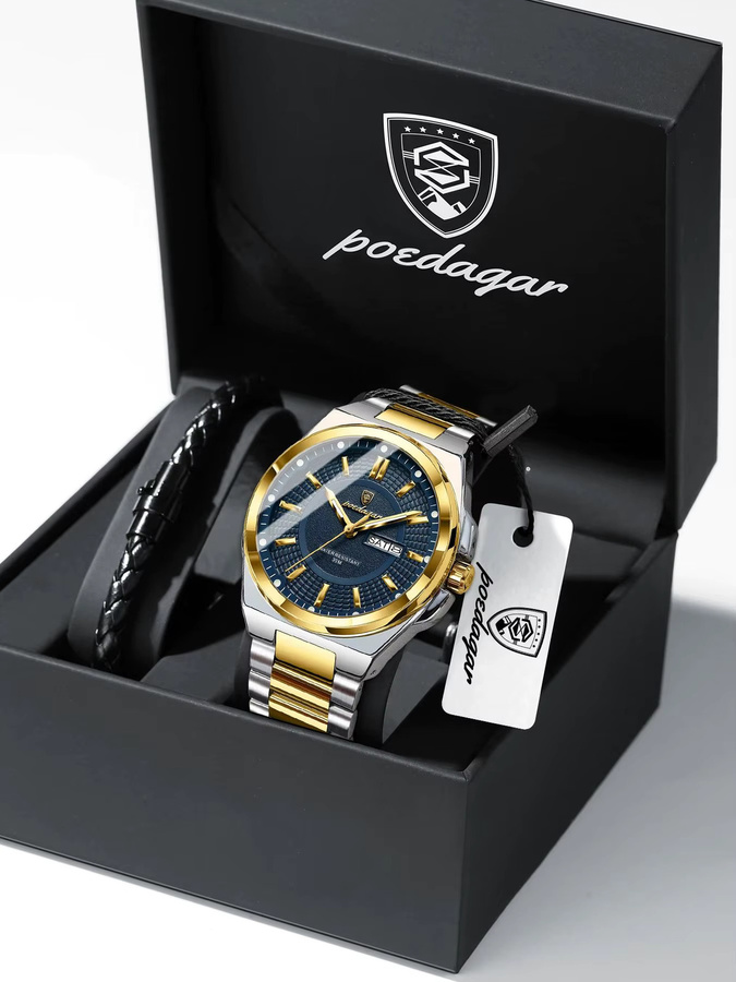 POEDAGAR Armbanduhr Edelstahl, Quarz, Datum, Wochentag, Herren - Bild 6