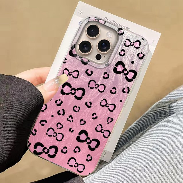FunYudas Schutzhülle mit Schleifenknoten und Schmetterlings-Design für iPhone 16 15 14 13 Pro Max 7 8 SE, Silber und Rosa Farbverlauf, stoßfest - Bild 1
